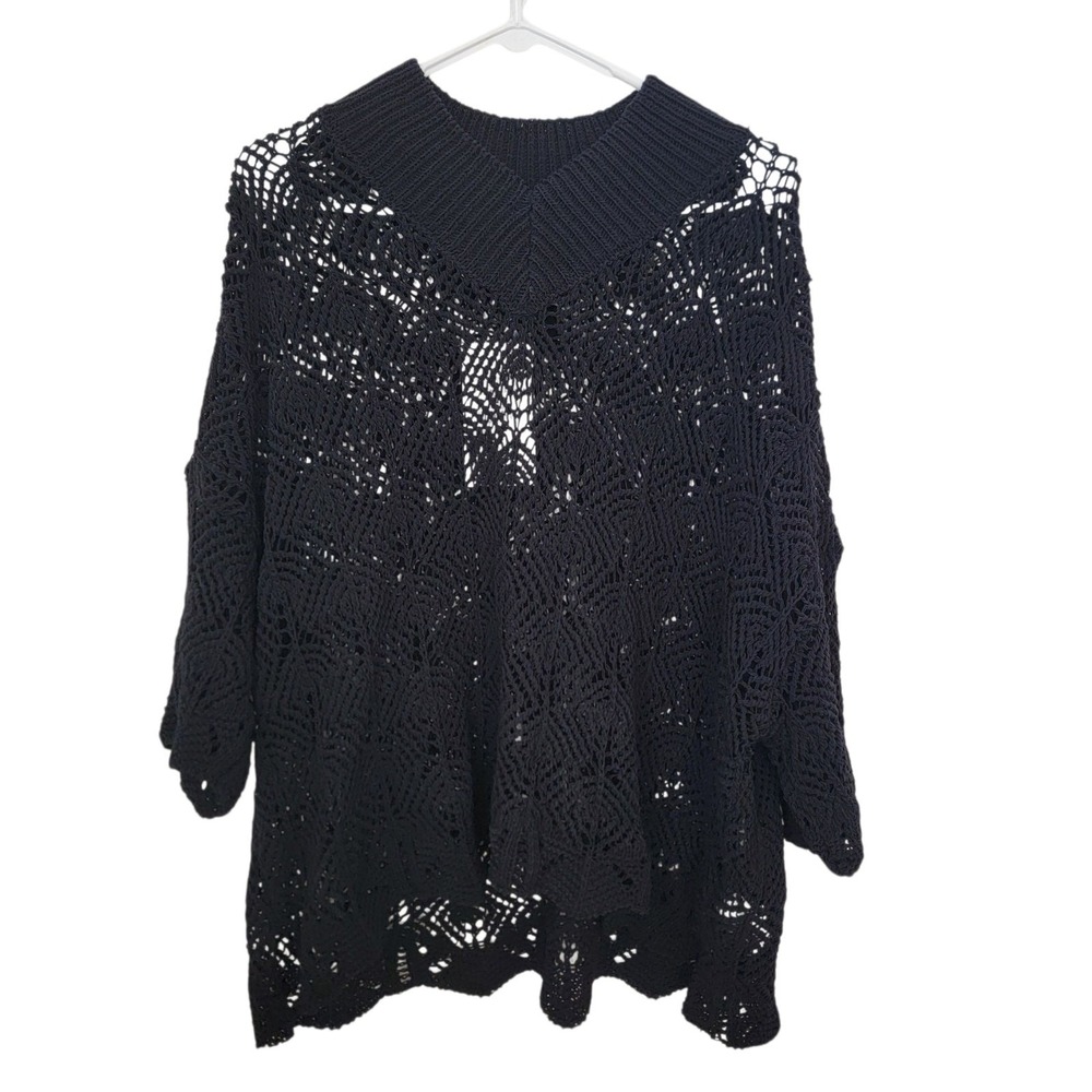Zara Pointelle Knit Cape Sweater Crochet Top Oversize Small Medium Fisherman NWT